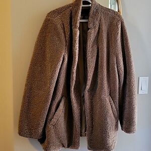 Banana Republic Women's Longline Sherpa Teddy Jacket Single Button Brown Large